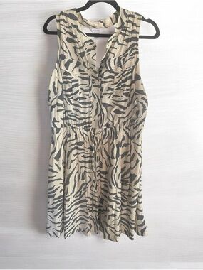 Nine West Olive Green and Cream Zebra Print Button-Front Dress